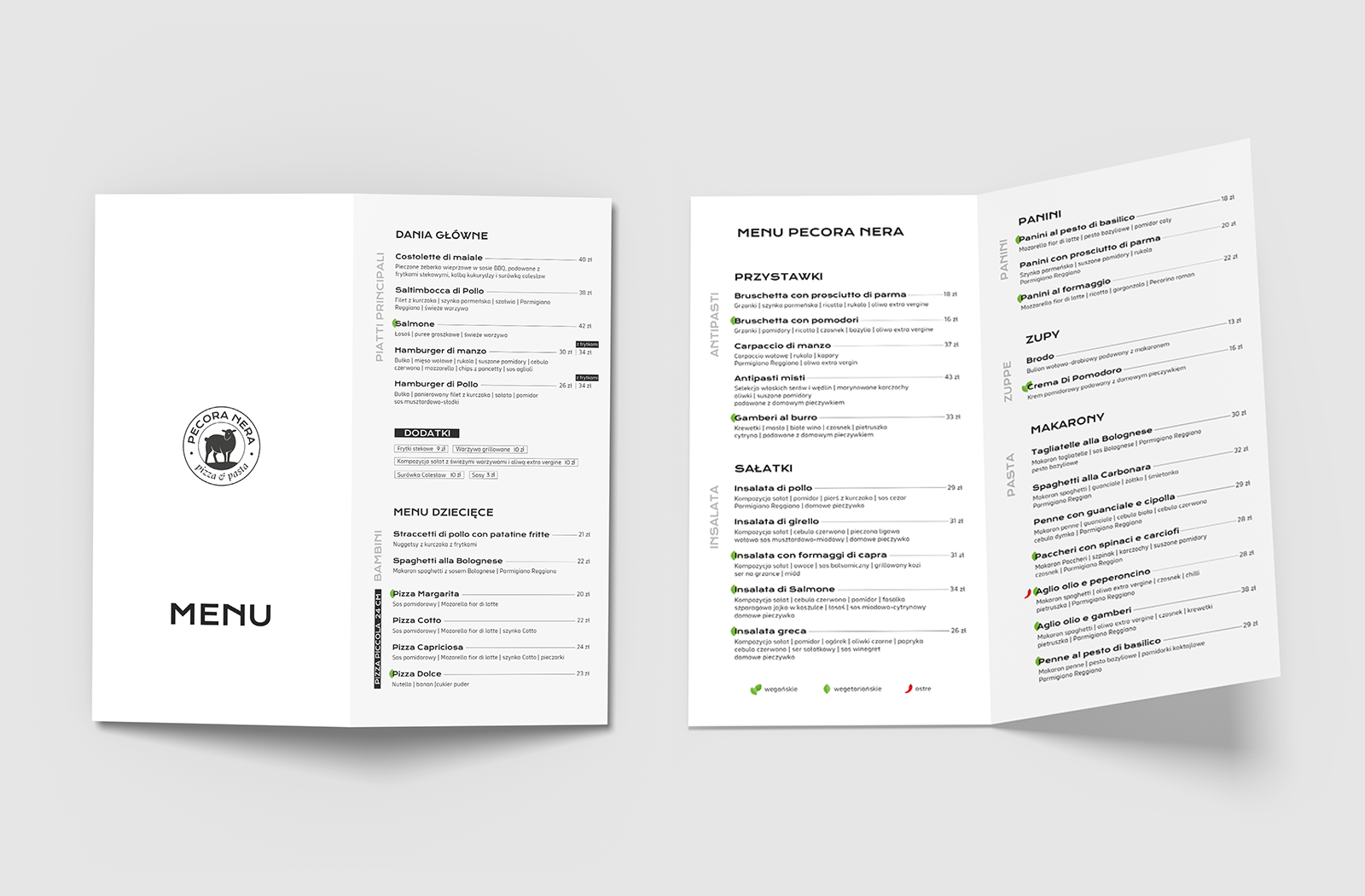 Projekt i wydruk menu dla włoskiej restauracji